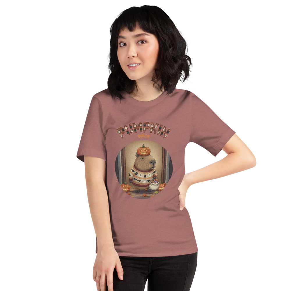 Pumpkin Spice Capybara Tee mauve women model