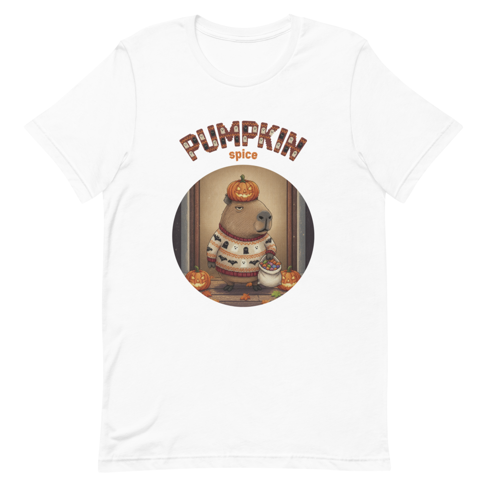 Pumpkin Spice Capybara Halloween Ugly Tee โ Pure White flat