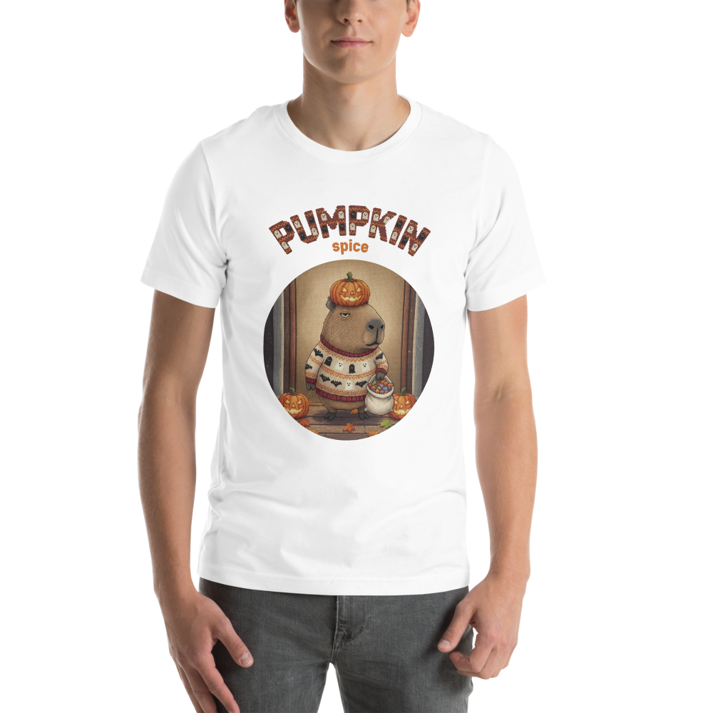 Pumpkin Spice Capybara Halloween Ugly Tee โ Pure White model