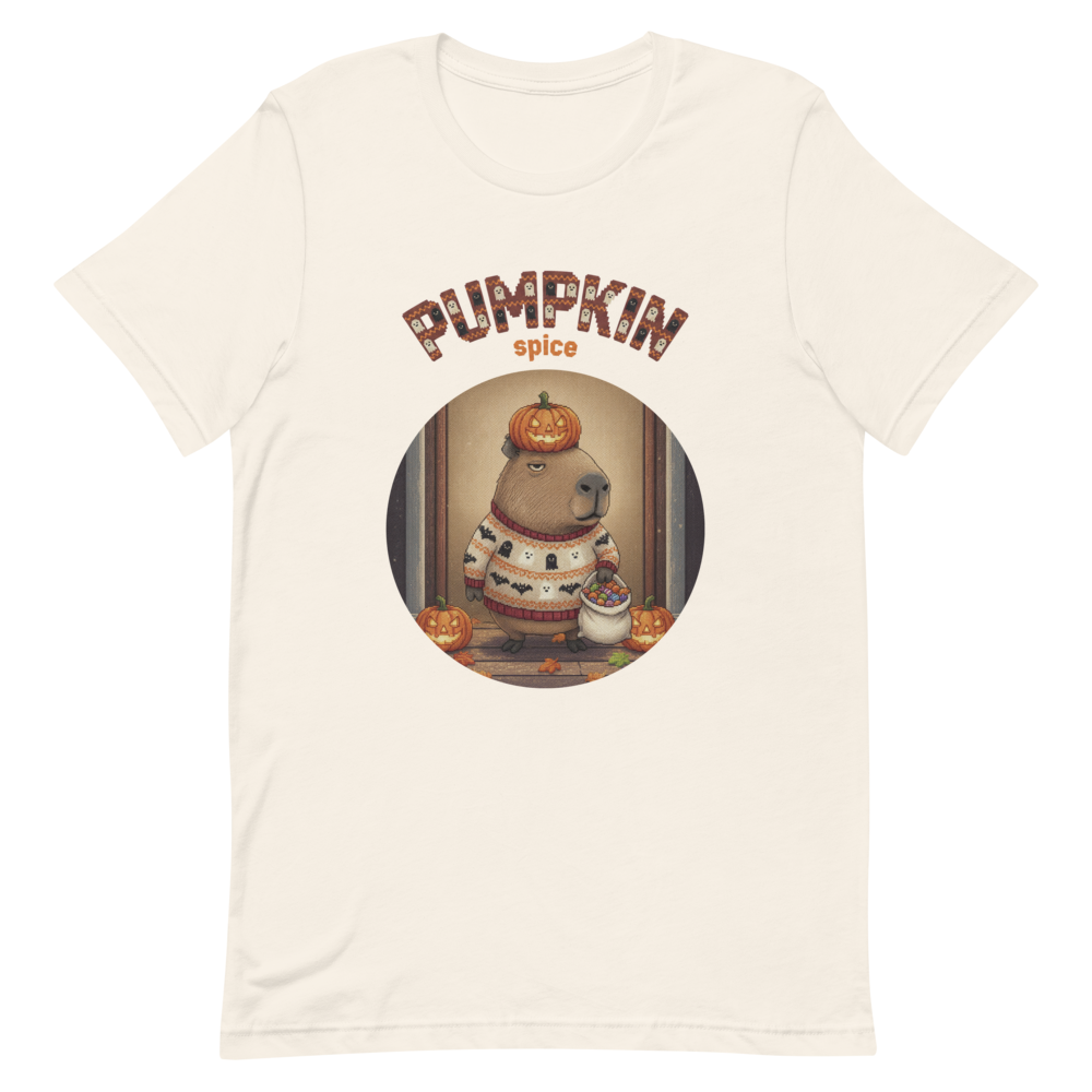 Pumpkin Spice Capybara Halloween Ugly Tee โ Vintage White flat