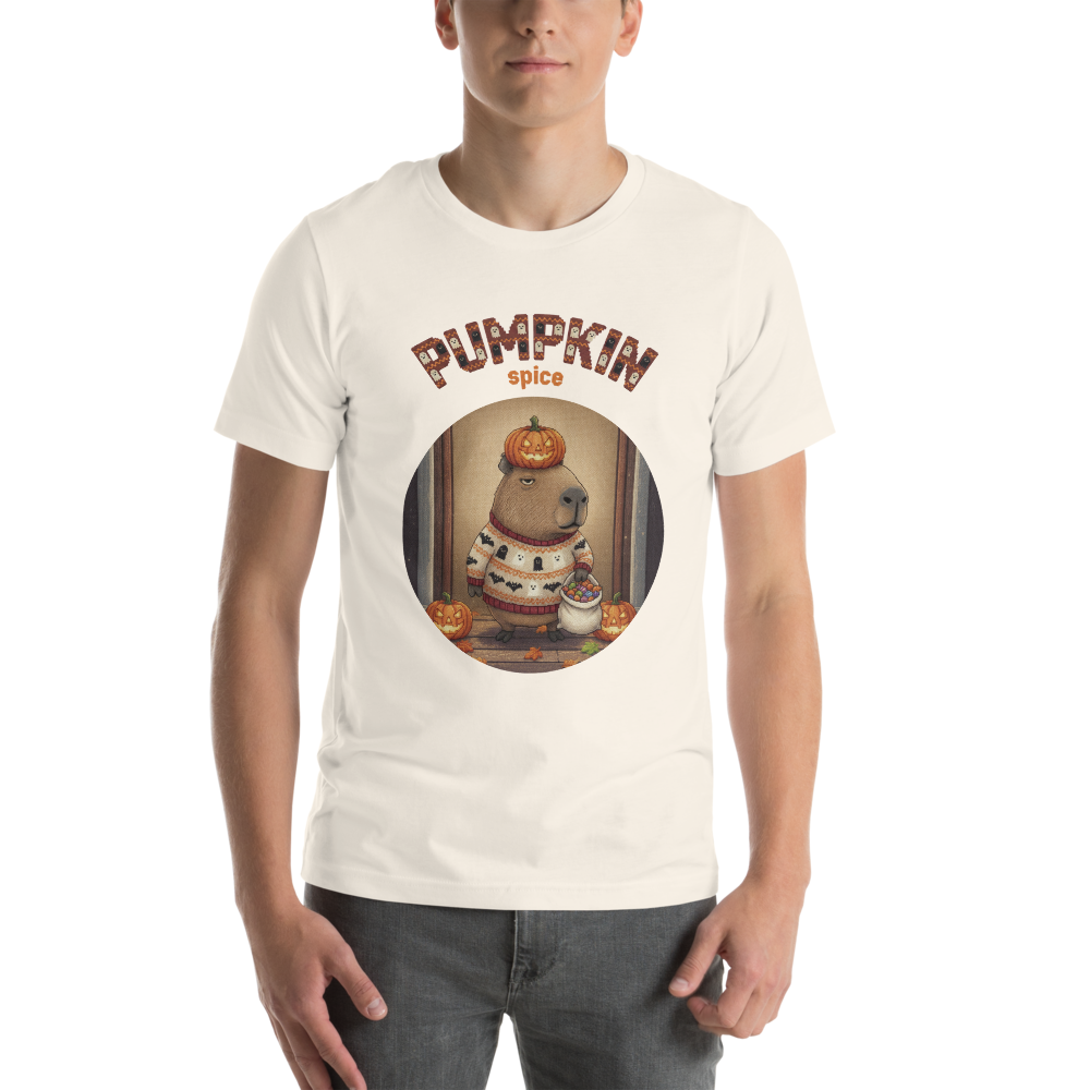 Pumpkin Spice Capybara Halloween Ugly Tee โ Vintage White model