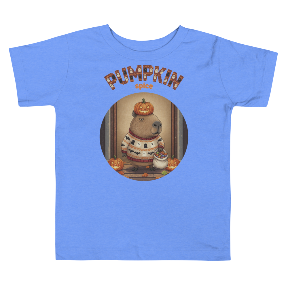 Pumpkin Spice Capybara Toddler Halloween Ugly Tee โ Blue flat