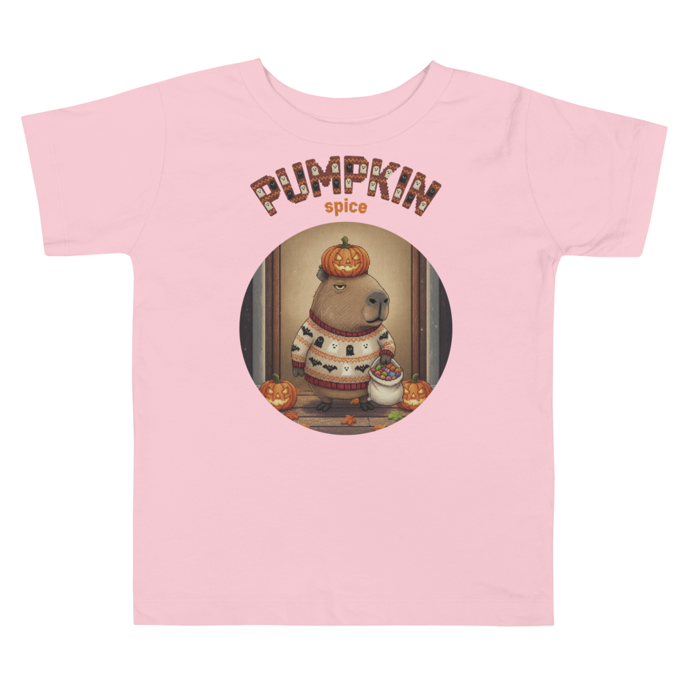 Pumpkin Spice Capybara Toddler Halloween Ugly Tee โ Light Pink flat