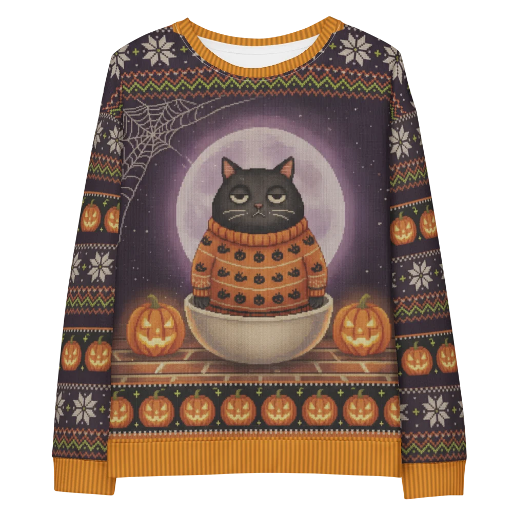 Scaredy Cat Halloween Ugly Sweatshirt, All-Over Print flat front