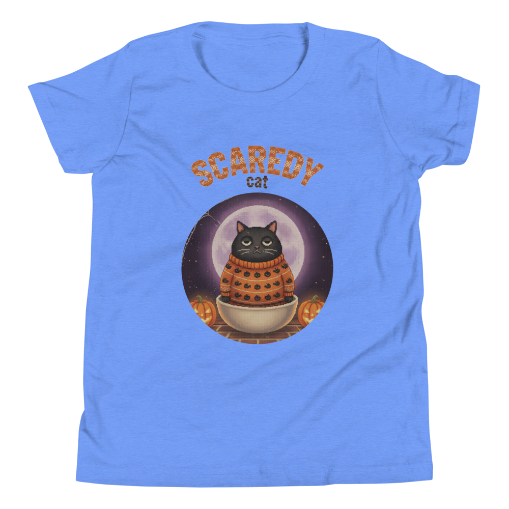 Scaredy Cat Kids' Halloween Ugly Tee — Blue flat