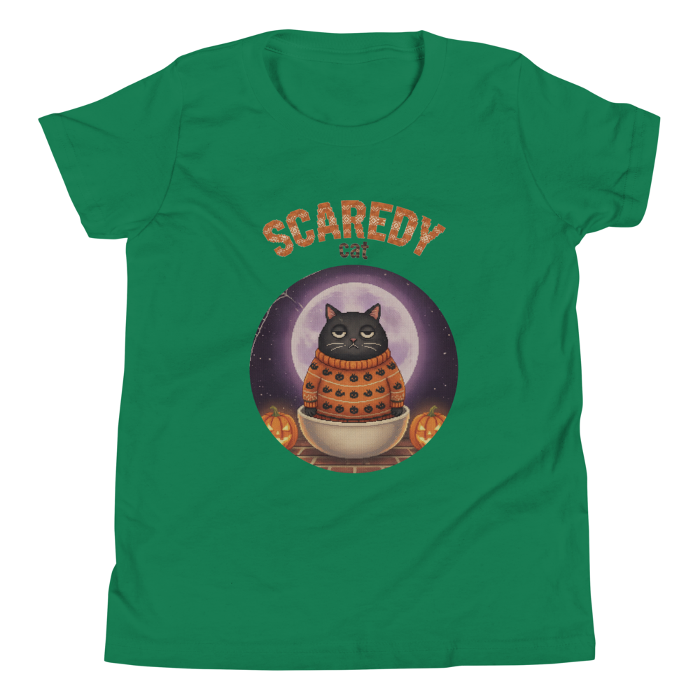 Scaredy Cat Kids' Halloween Ugly Tee — Green flat