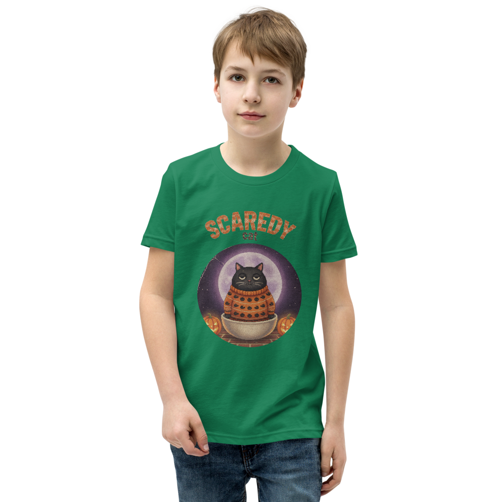 Scaredy Cat Kids' Halloween Ugly Tee — Green model