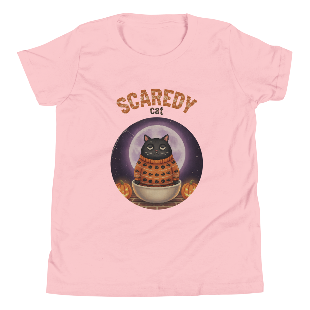 Scaredy Cat Kids' Halloween Ugly Tee — Light Pink flat