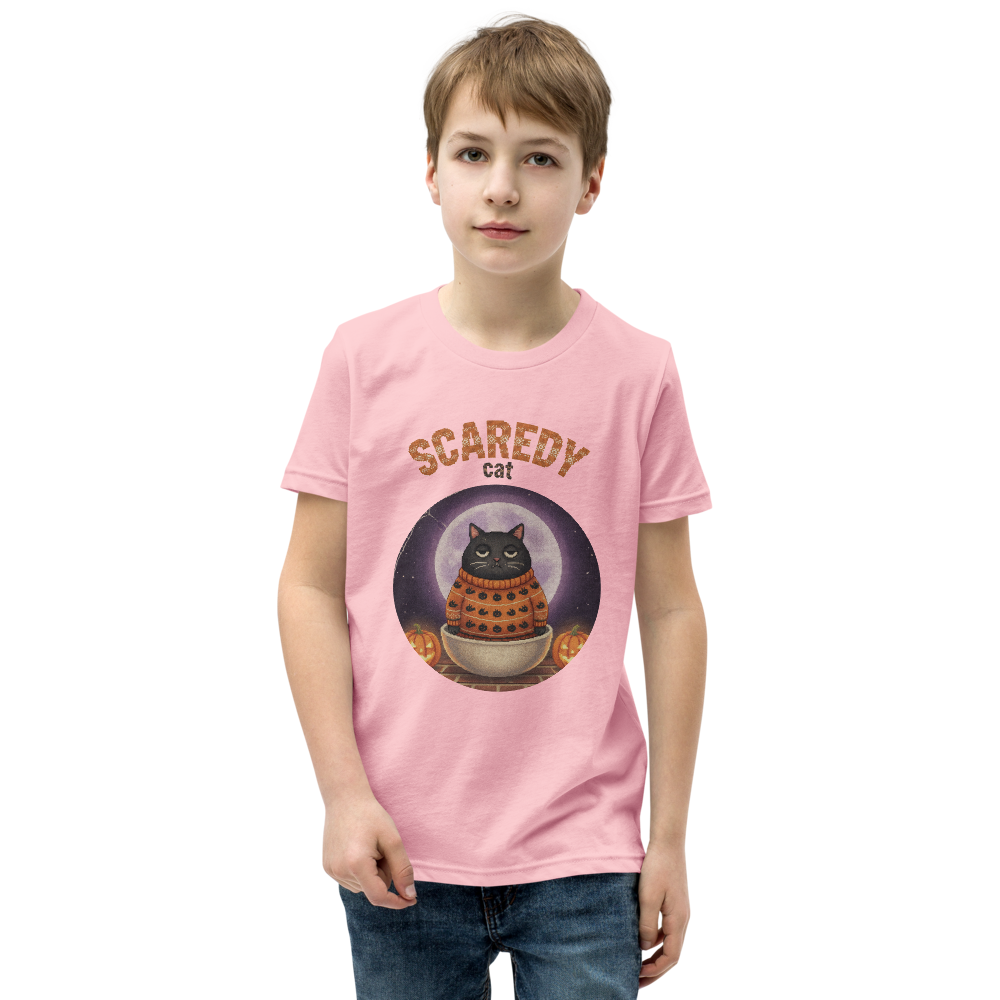 Scaredy Cat Kids' Halloween Ugly Tee — Light Pink model