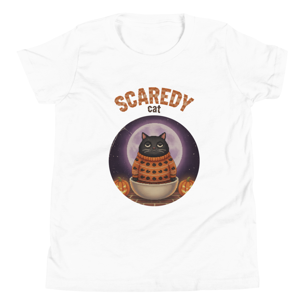 Scaredy Cat Kids' Halloween Ugly Tee — Pure White flat