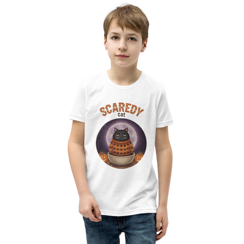 Scaredy Cat Kids' Halloween Ugly Tee — Pure White model
