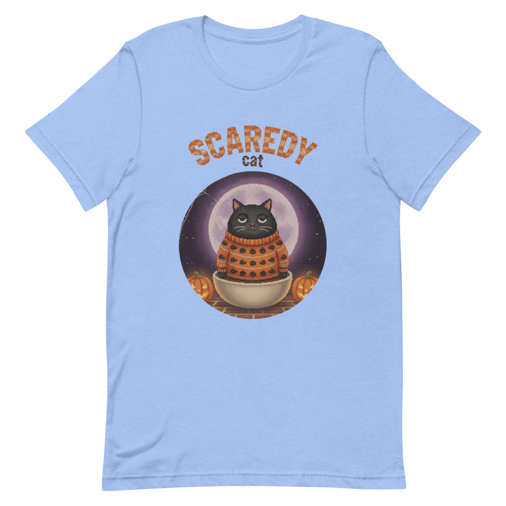 Scaredy Cat Halloween Ugly Tee โ Blue flat
