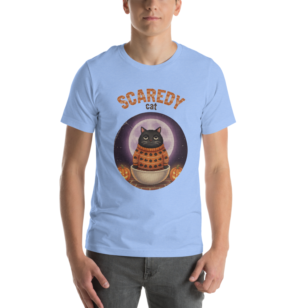 Scaredy Cat Halloween Ugly Tee โ Blue model