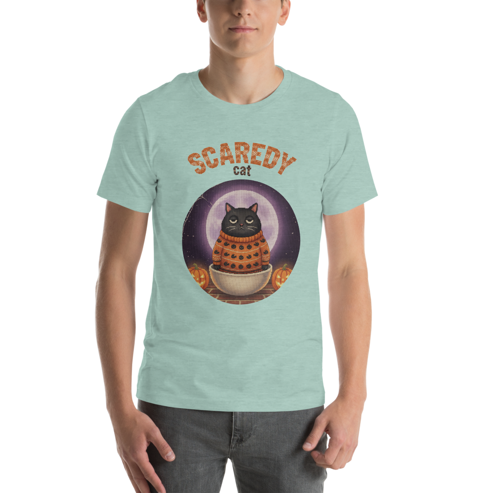 Scaredy Cat Halloween Ugly Tee โ Green model