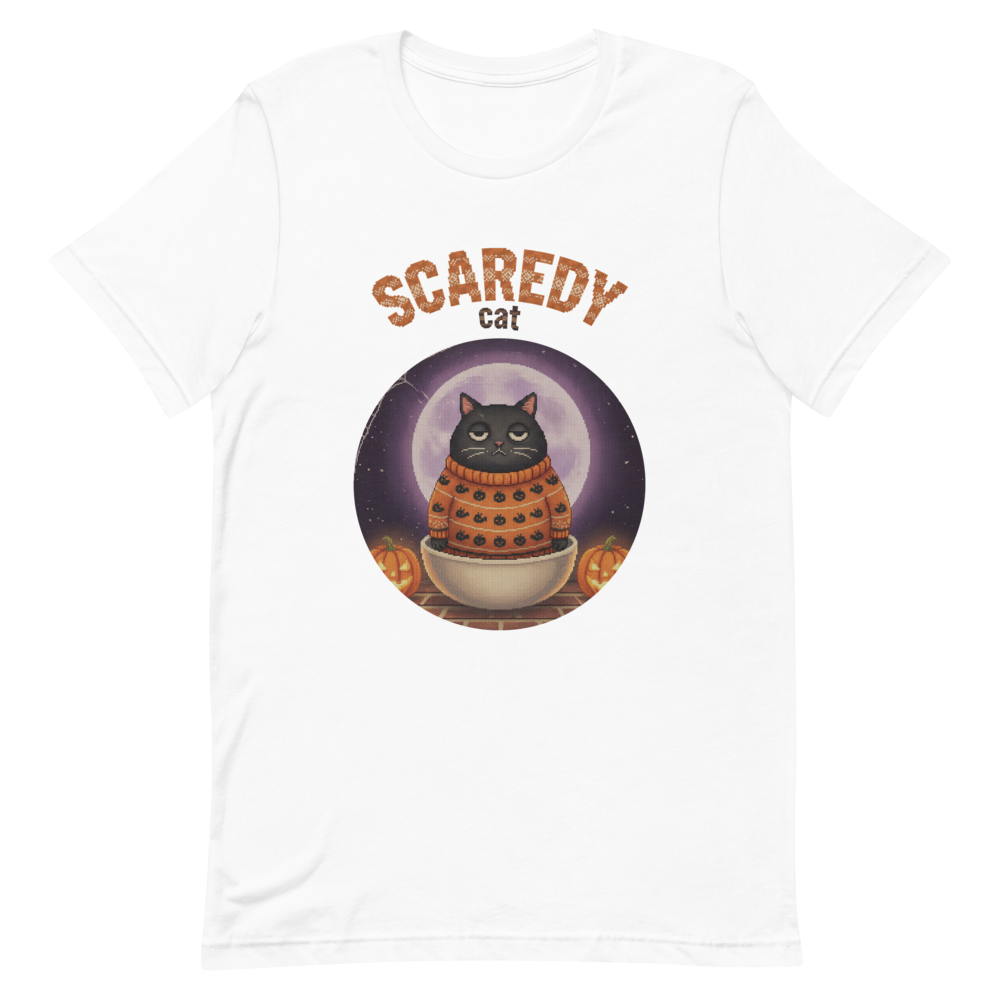 Scaredy Cat Halloween Ugly Tee โ Pure White flat