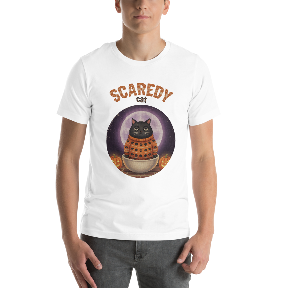 Scaredy Cat Halloween Ugly Tee โ Pure White model