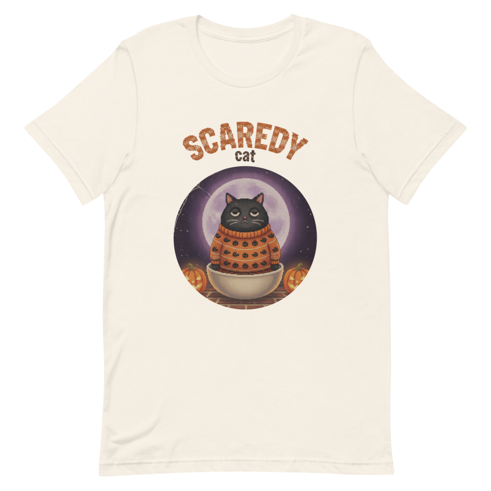 Scaredy Cat Halloween Ugly Tee โ Vintage White flat