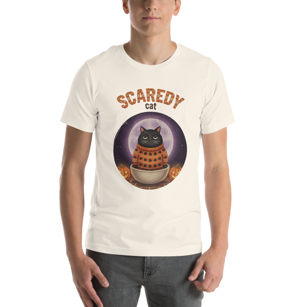 Scaredy Cat Halloween Ugly Tee โ Vintage White model
