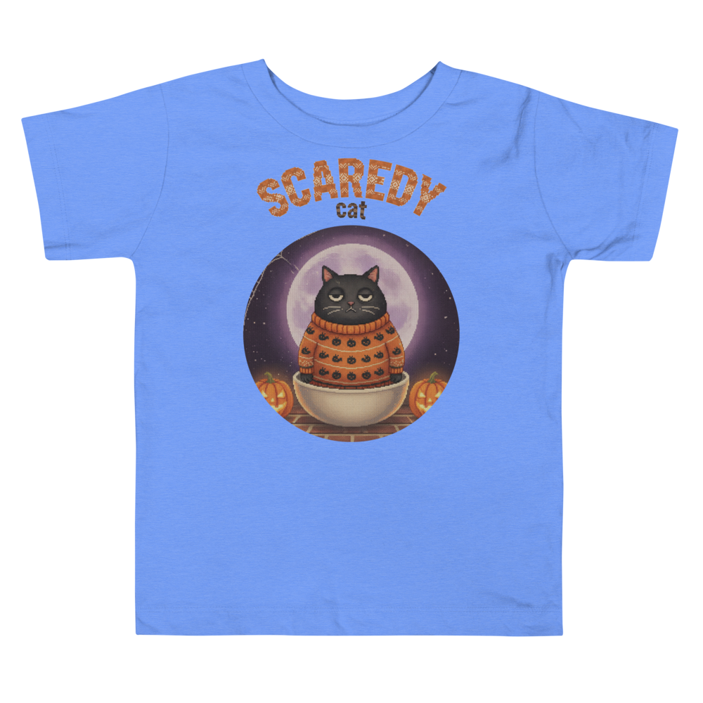 Scaredy Cat Toddler Halloween Ugly Tee โ Blue flat