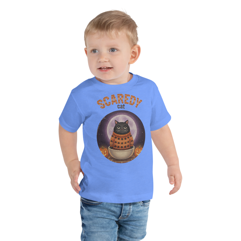 Scaredy Cat Toddler Halloween Ugly Tee โ Blue model