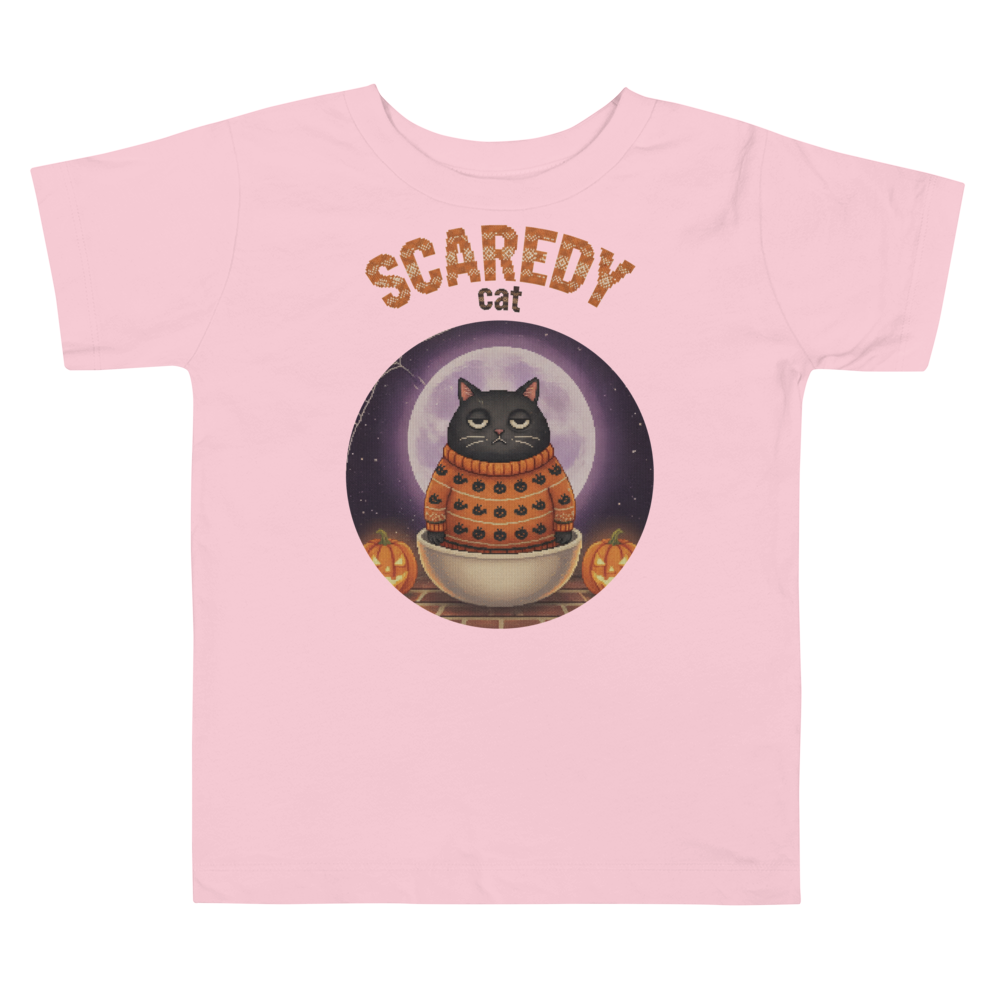 Scaredy Cat Toddler Halloween Ugly Tee โ Light Pink flat