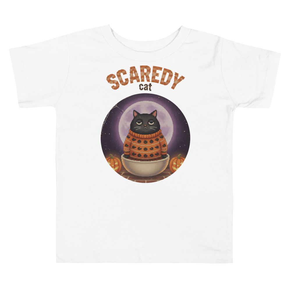 Scaredy Cat Toddler Halloween Ugly Tee โ Pure White flat