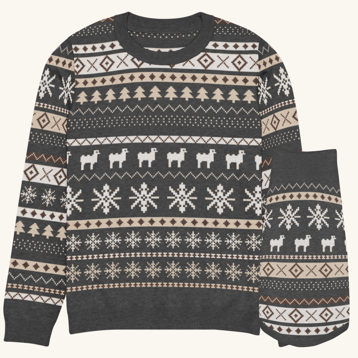The Icelandic Sheep you and your dog matching set, the human knitted sweater beside the matching knitted pet sweater