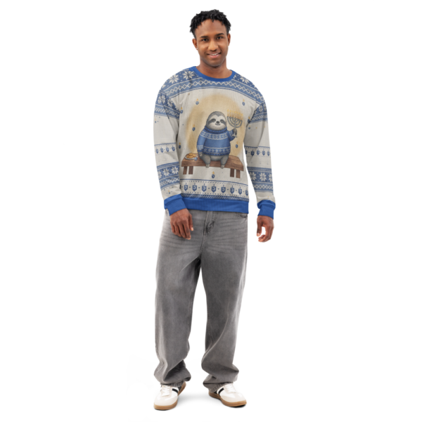 Slow Burn all-over-print sweatshirt on a model, front view