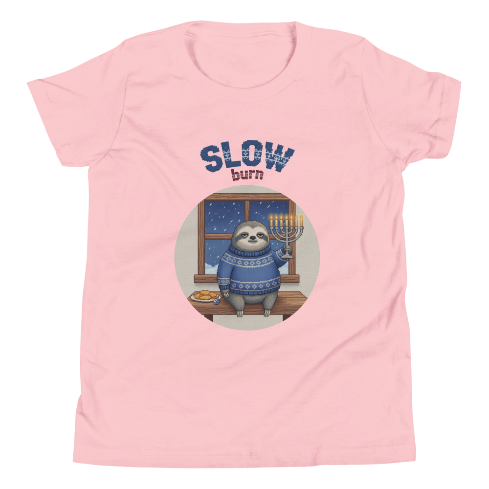 Slow Burn Kids' Ugly Christmas Tee — Light Pink flat