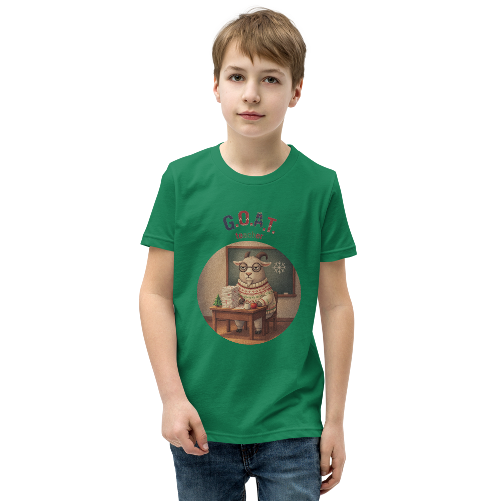 G.O.A.T. Teacher Kids' Ugly Christmas Tee — Green model