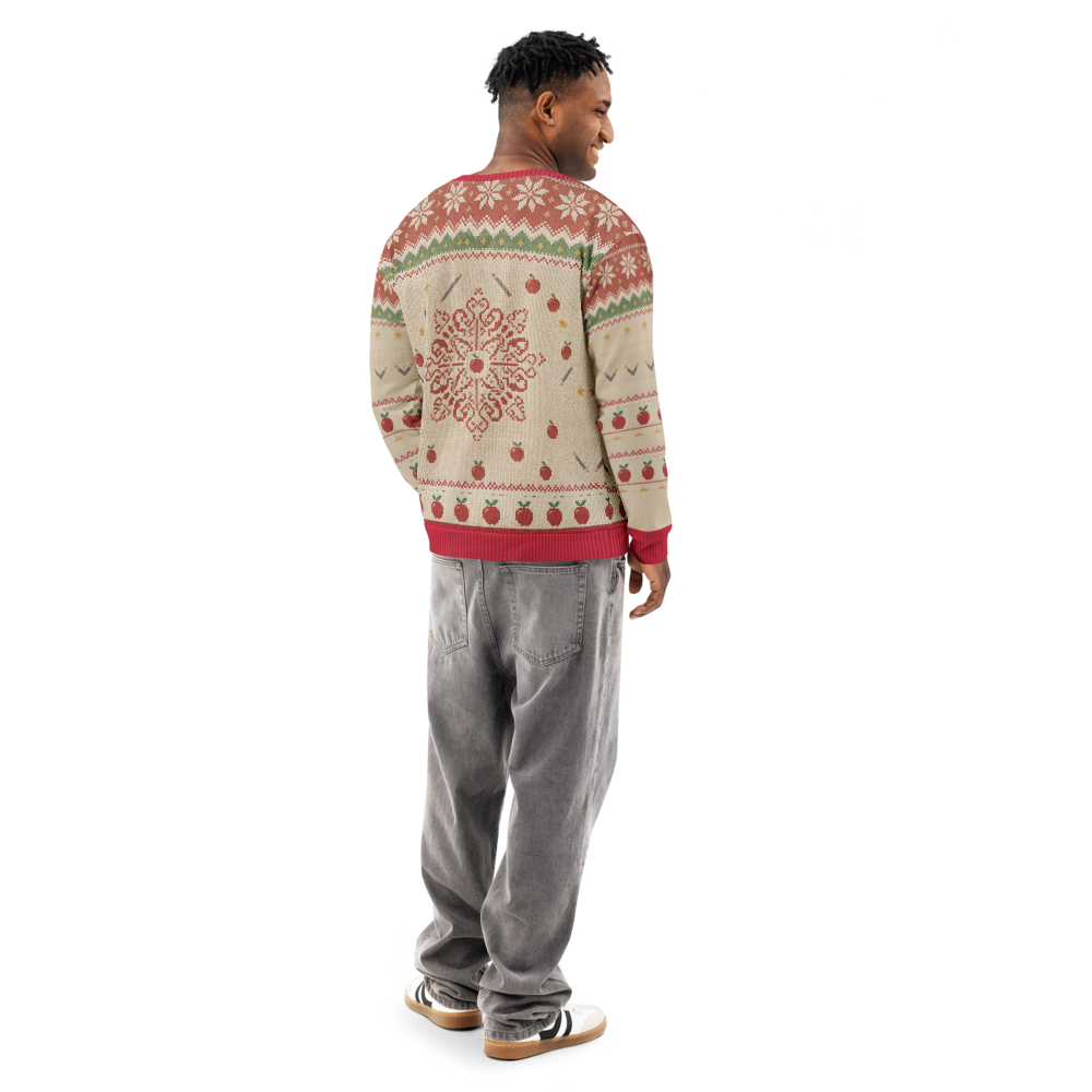 G.O.A.T. Teacher Ugly Christmas Sweatshirt, All-Over Print on male model, back