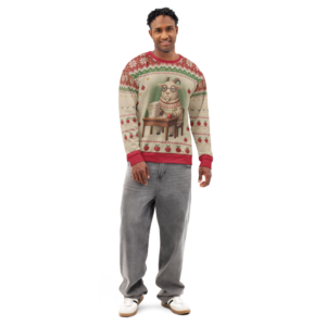G.O.A.T. Teacher Ugly Christmas Sweatshirt, All-Over Print on male model, front