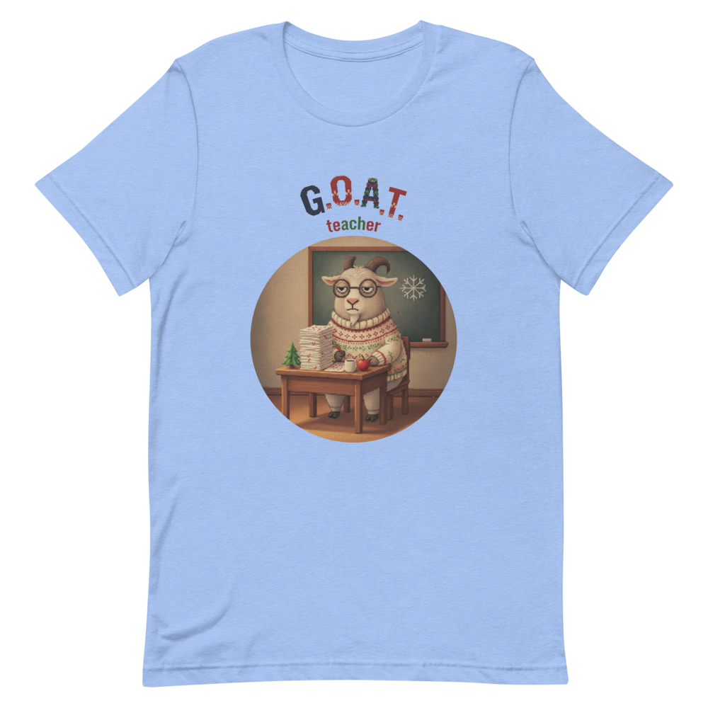 G.O.A.T. Teacher Ugly Christmas Tee โ Blue flat