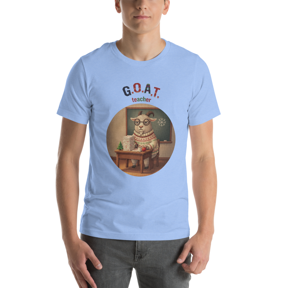 G.O.A.T. Teacher Ugly Christmas Tee โ Blue model