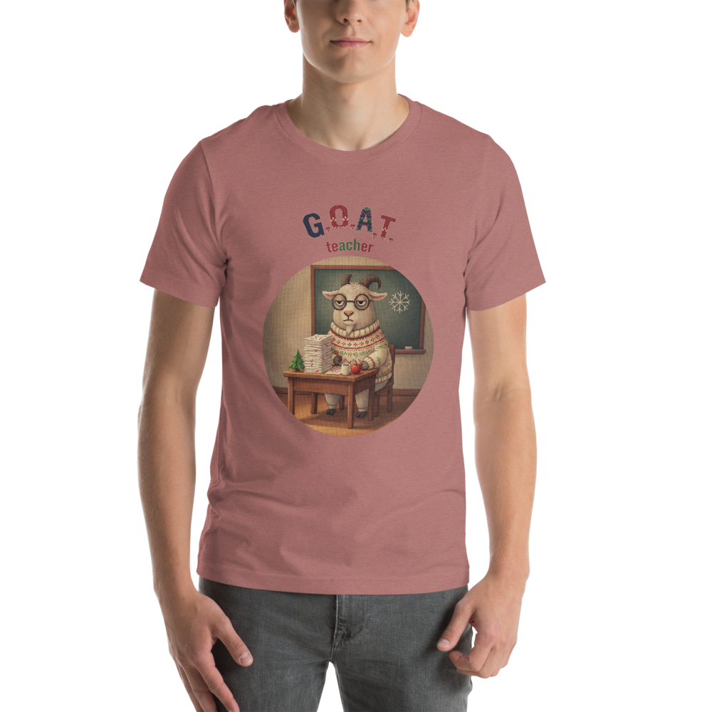 G.O.A.T. Teacher Ugly Christmas Tee โ Mauve model
