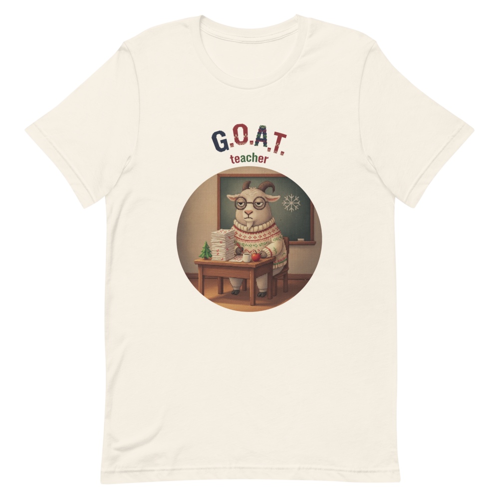 G.O.A.T. Teacher Ugly Christmas Tee โ Vintage White flat
