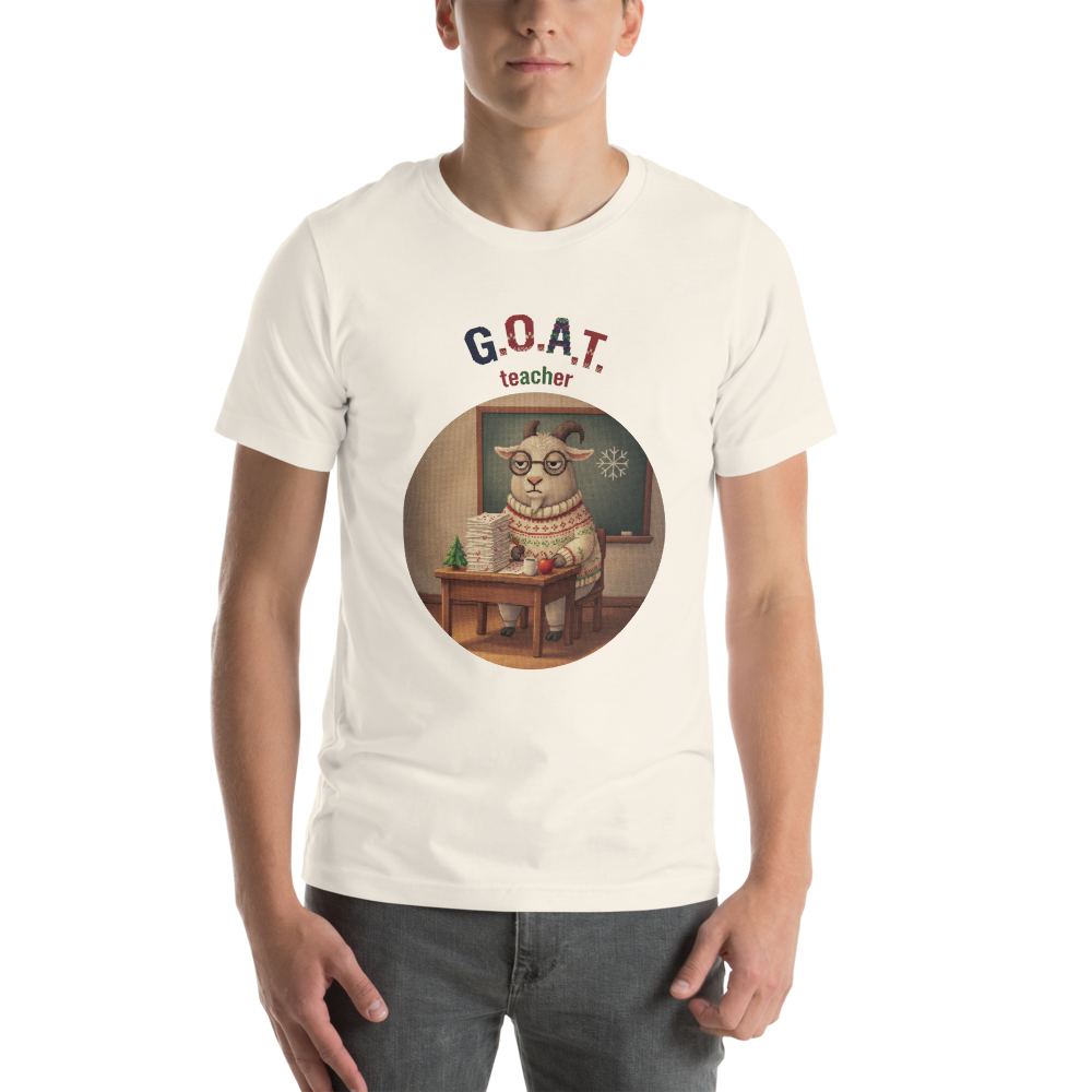 G.O.A.T. Teacher Ugly Christmas Tee โ Vintage White model