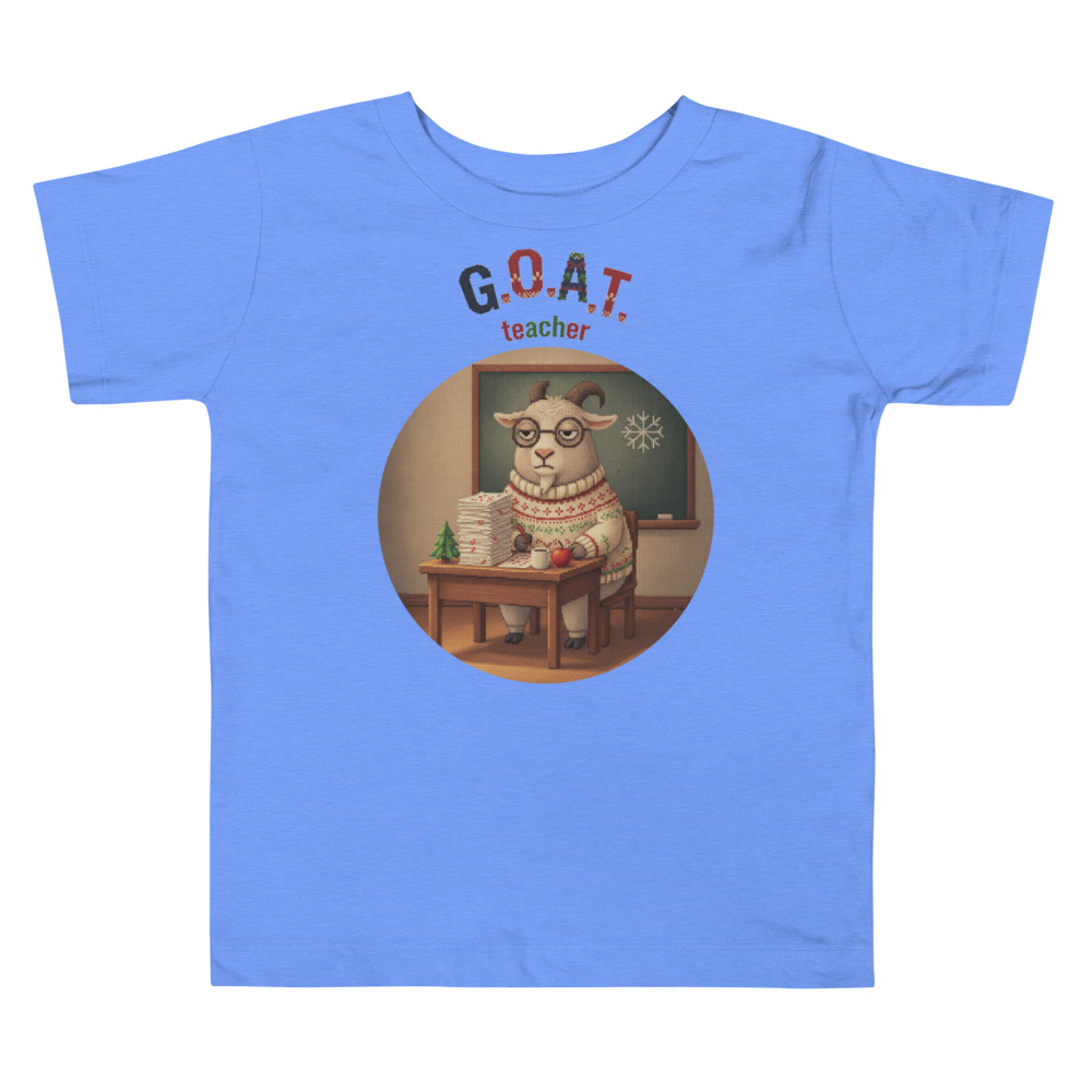 G.O.A.T. Teacher Toddler Ugly Christmas Tee โ Blue flat
