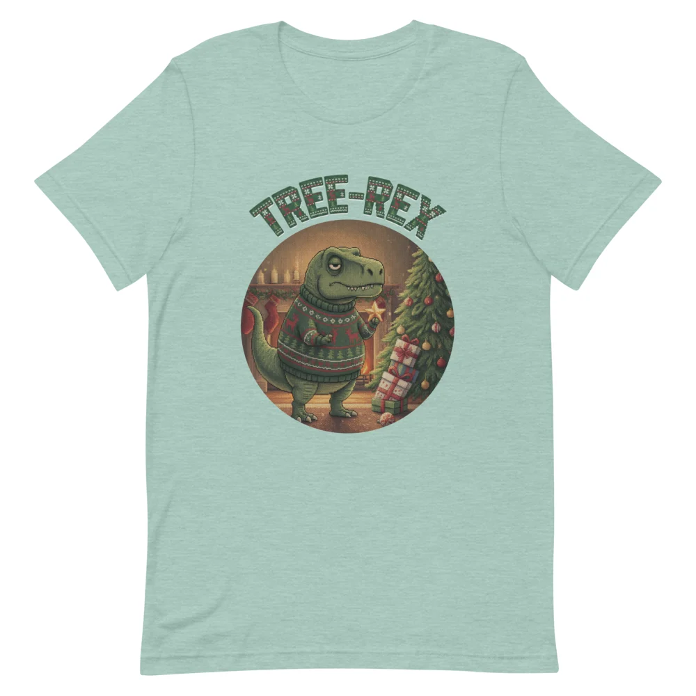 Tree-Rex Ugly Christmas Tee, Green flat