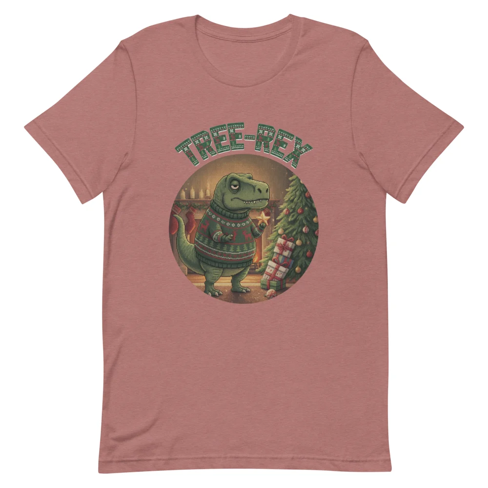 Tree-Rex Ugly Christmas Tee, Mauve flat