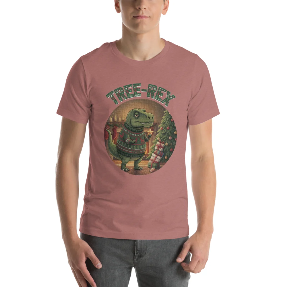 Tree-Rex Ugly Christmas Tee, Mauve model