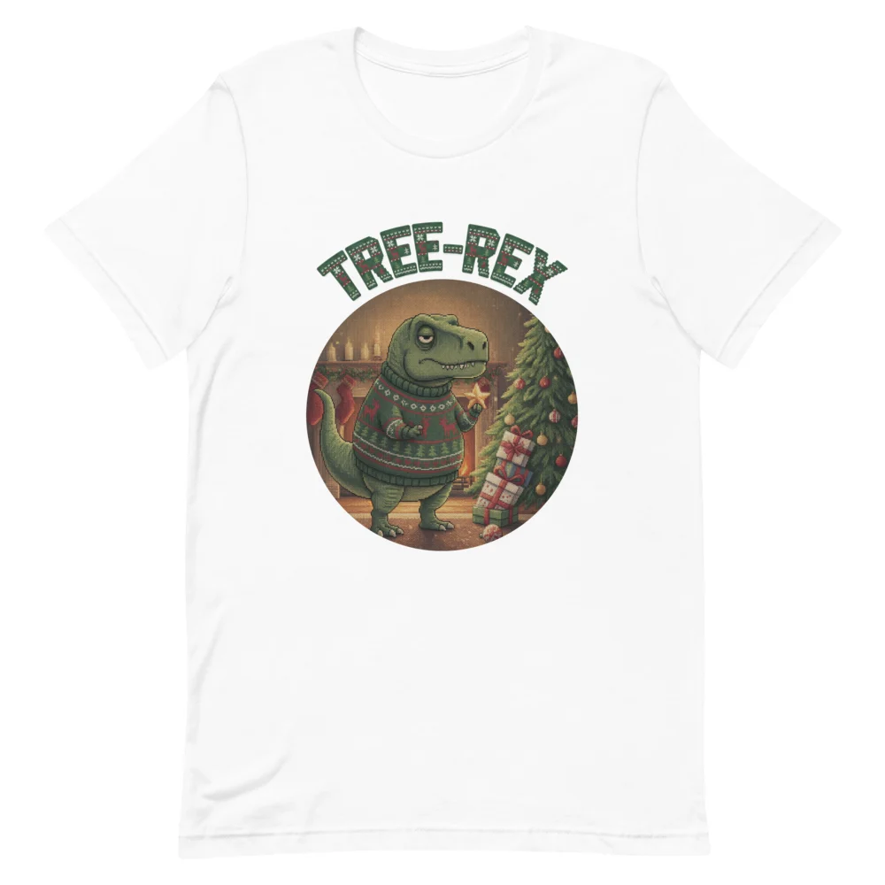Tree-Rex Ugly Christmas Tee, Pure White flat
