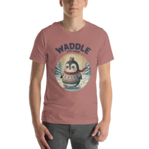 Waddle You Want Ugly Christmas Tee, Mauve model