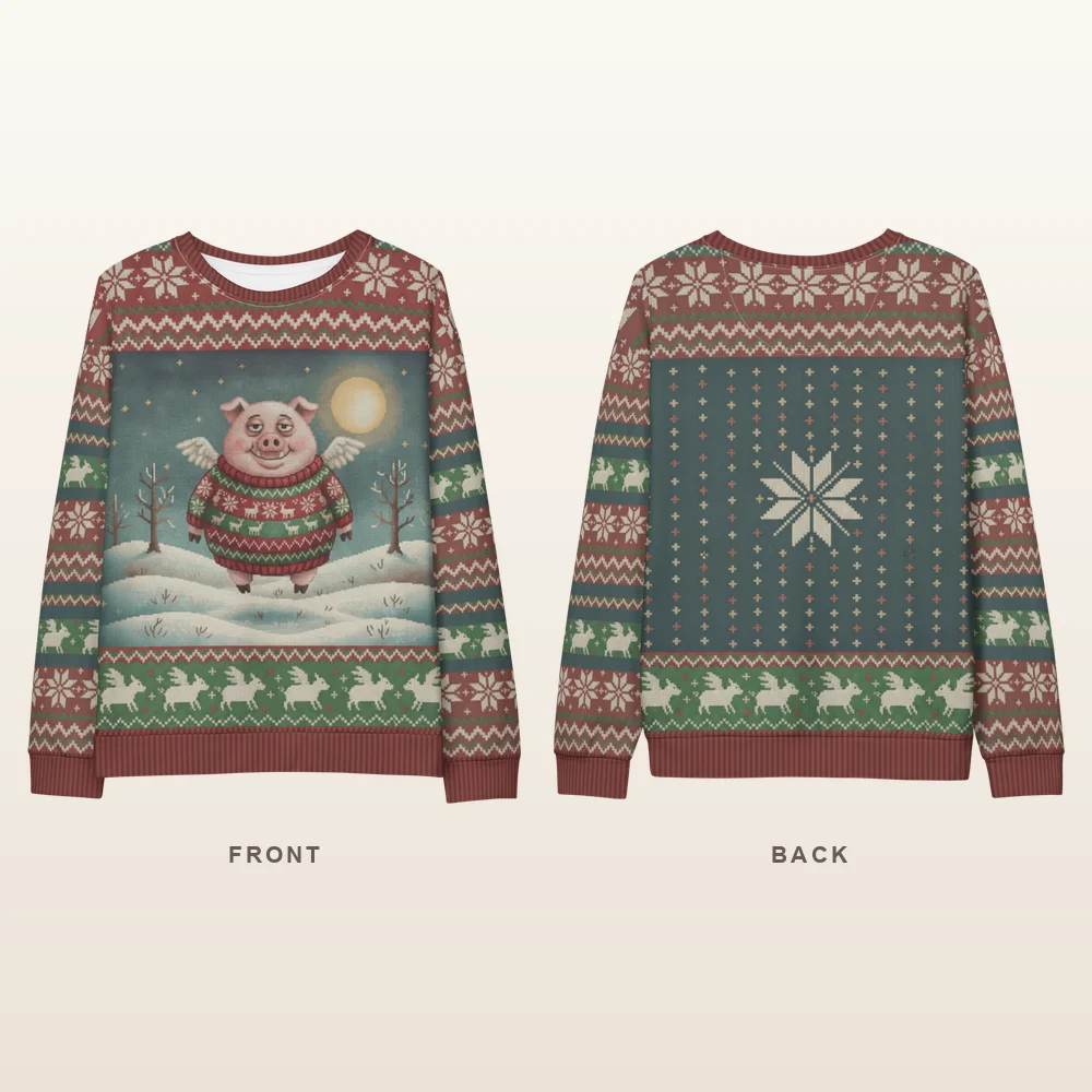 When Pigs Fly All-Over-Print Christmas Sweatshirt