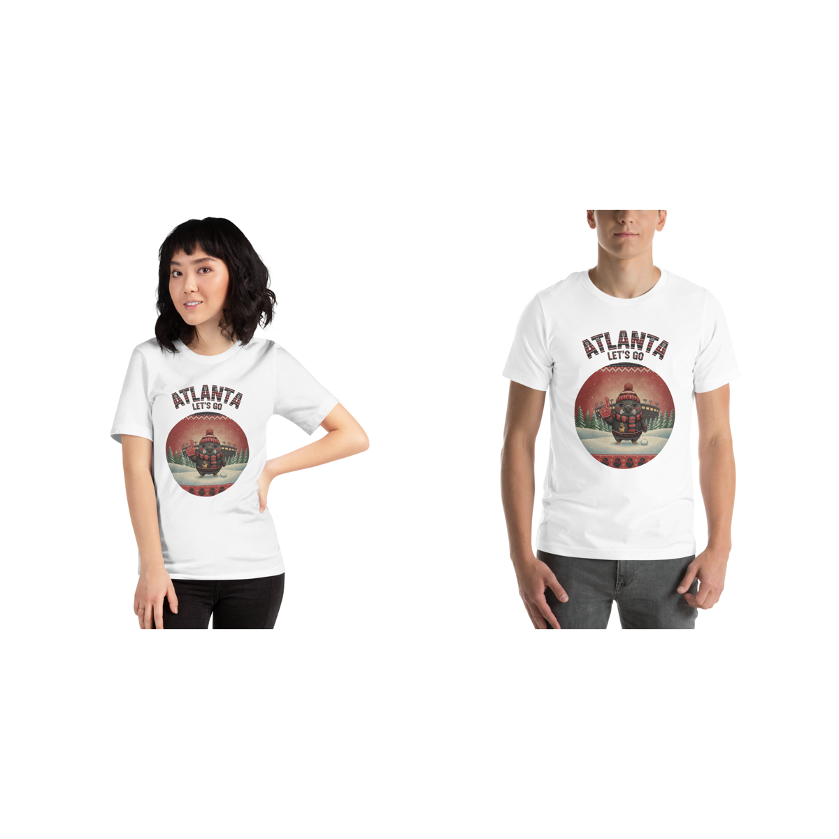 Atlanta Fan matching Christmas tees for couples, pure white