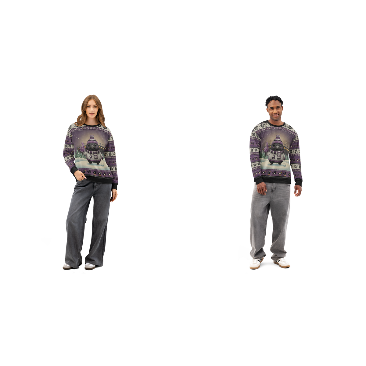 Baltimore Fan matching ugly Christmas sweatshirts for couples