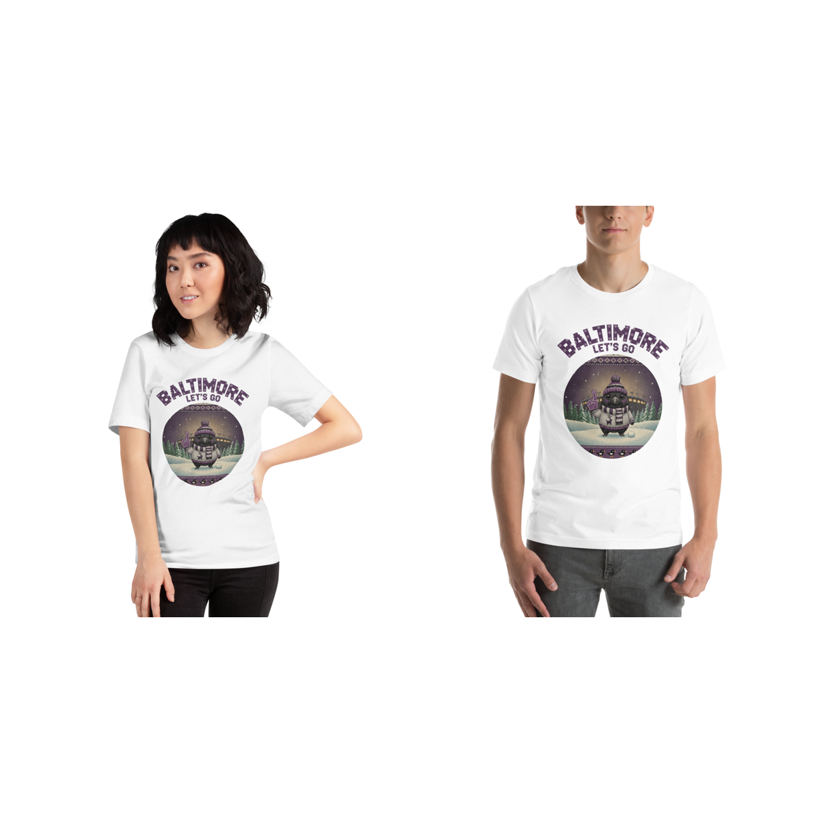 Baltimore Fan matching Christmas tees for couples, pure white