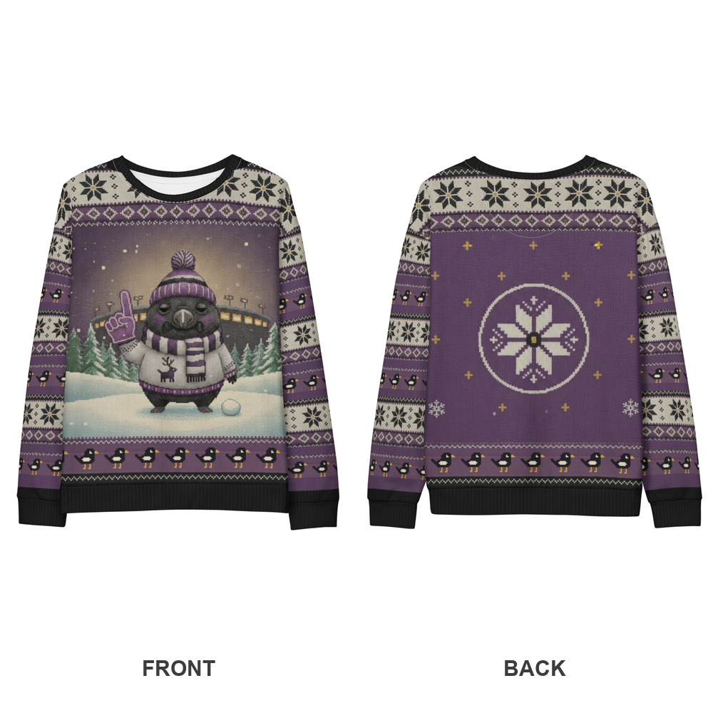 Baltimore Fan ugly Christmas sweatshirt, front and back