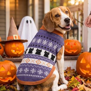 Dog wearing the Black Cat Dog Halloween Sweater