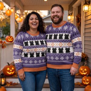 Plus size styling photo, Black Cat Halloween Couples Matching Set
